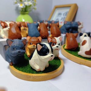 Figurine de bouledogue français en bois 3x4x4cm, décoration animale faite à la main, ornement de bureau, cadeau artisanal pour la décoration de la maison - Product Image 1