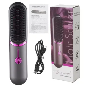 Electric Hair Brushes Wireless Hair Straightener Brush Portable Rechargeable Hair Straightener Cordless Heating Comb For Women