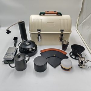 Boîte à outils à café de grande capacité, boîte à outils en métal avec planche de bois, boîte à café entière pour le <span class=keywords><strong>camping</strong></span> de pique-nique - Product Image 4