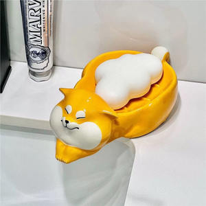 Moderno squisito carino Shiba Inu a forma di cartone animato antiscivolo in ceramica scatola di sapone per la casa Anti-odore porta sapone da bagno scaffale - Product Image 1