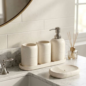 Ensemble de salle de bain en céramique côtelée de qualité supérieure, magnifique ensemble de douche esthétique - Product Image 1