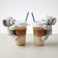 Vente en gros d'éléphants mignons en peluche personnalisés avec velcro pour tasses à café, animaux en peluche, jouets câlins, OEM/ODM