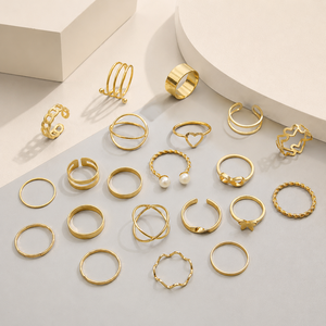 Set di 21 Anelli Impilabili per Donne, Gioielli alla Moda con Farfalle, Foglie, Cuori e Forme Geometriche - Product Image 5