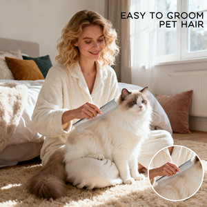 Peine portátil de doble cara para perros de alta calidad, peine para mascotas antipiojos y antipulgas de acero inoxidable con función de autolimpieza - Product Image 3