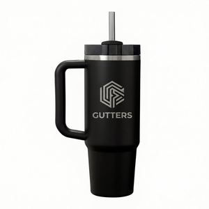 Gobelet isotherme noir en acier inoxydable à double paroi de 30 oz avec poignée, couvercle et paille, personnalisable avec logo, pour le voyage et le camping en extérieur - Product Image 1