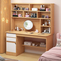 Coiffeuse moderne en bois massif, style épuré, avec miroir sur pied, meuble de rangement et éclairage, pour chambre d'appartement compact
