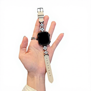 Bracelet de montre en denim brodé de trèfles à quatre feuilles en alliage, compatible avec <span class=keywords><strong>Apple</strong></span> <span class=keywords><strong>Watch</strong></span> S1 à S11 - Product Image 3
