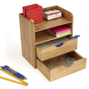 Organisateur de bureau en bambou de conception chaude Caddy de bureau à 3 niveaux avec tiroirs Rangement de bureau à tiroirs - Product Image 6