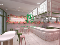 Comptoir de restauration unique et moderne en panneaux de bois pour salons de thé et cafés, idéal pour centres commerciaux et hôtels