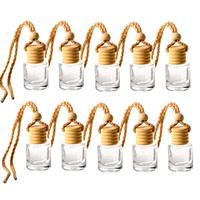 8ml vide rond bouchon en bois mini désodorisant huile essentielle parfum bouteille en verre voiture suspendu diffuseur bouteille