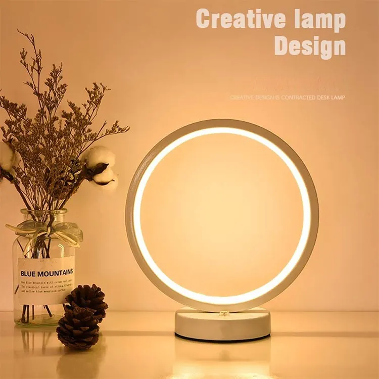 Luminária de mesa circular com controle remoto, criativa, economizadora de energia, LED, para cuidados com os olhos, luzes noturnas