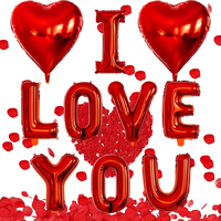 Ensemble de ballons en feuille d'aluminium rouge en forme de cœur de 18 pouces, JE T'AIME, pétales de rose pour la Saint-Valentin, fête prénuptiale, décorations de mariage