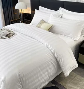 Hotel Duvet Set Hotel High Quality 3cm Stripe 100% Cotton Duvet Covers Bedding Set 4 Pcs For Hotel Supply