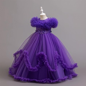 Gonna lunga floreale con paillettes europea da principessa adatta a 5-14 anni abito da festa trasparente in Mesh gonfio per ragazze - Product Image 3