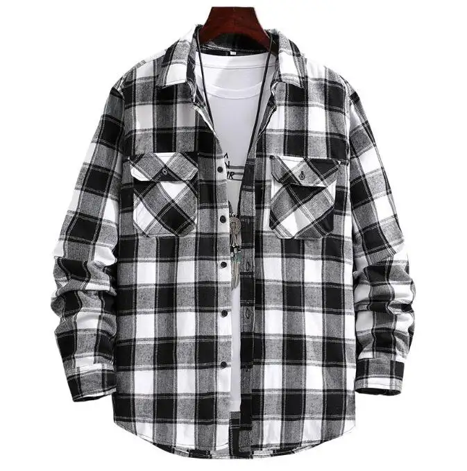 Высококачественная дизайнерская клетчатая Толстая Мужская рубашка оверсайз с длинным рукавом, Повседневная клетчатая рубашка, модная уличная одежда