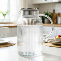 Carafe à boisson en verre borosilicate à rayures verticales avec poignée, pot à eau froide en verre transparent pour table à manger, cuisine, réfrigérateur