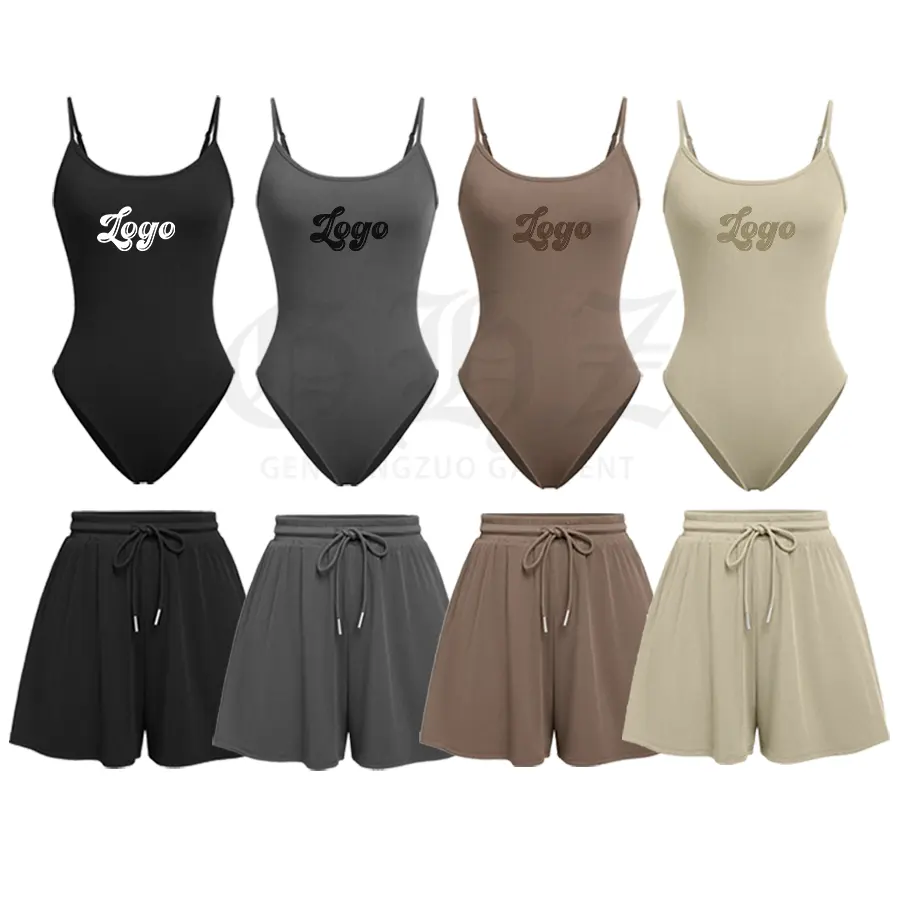 New Arrivals Summer Clothes For Women's Loungewear 2 Piece Ribbed Tanks Cami Bodysuit Tops And Shorts Set Two Piece Women's Sets