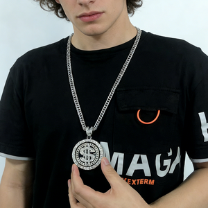 Collar <span class=keywords><strong>de</strong></span> <span class=keywords><strong>Hombre</strong></span> con Colgante Giratorio <span class=keywords><strong>de</strong></span> Dólar, Chapado en <span class=keywords><strong>Oro</strong></span> <span class=keywords><strong>de</strong></span> 18K, Estilo Hip Hop Punk, con Circonitas, Cadena Cubana - Product Image 3