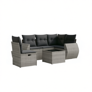 Ensemble de canapés de jardin en rotin gris 6 places, mobilier d'extérieur au design contemporain, structure en acier avec rangement - Product Image 1