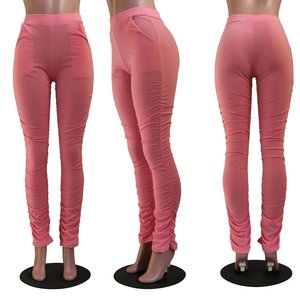 Leggings impilati delle donne dei pantaloni increspati <span class=keywords><strong>vita</strong></span> <span class=keywords><strong>alta</strong></span> di colore solido di estate XS-2XL di vendita superiore - Product Image 6