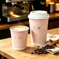 Gobelet en papier à double paroi jetable de couleur rose pour boissons chaudes, logo personnalisé accepté, gobelet en papier de 8/12/16 oz pour café et boissons chaudes