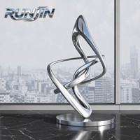 Sculpture en acier inoxydable, art métallique abstrait, ruban torsadé, halo fluide moderne, grand miroir poli, fabrication sur mesure RUNJIN