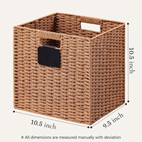 Cube de rangement avec étiquette, bac de rangement pliable avec poignée, panier de rangement carré pour étagères, panier en corde de papier tressé pour l'organisation
