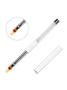 Pinceau à ongles plat avec manche en métal orné de strass, pinceau pour extension de gel, pour salon de manucure professionnel - Product Image 2