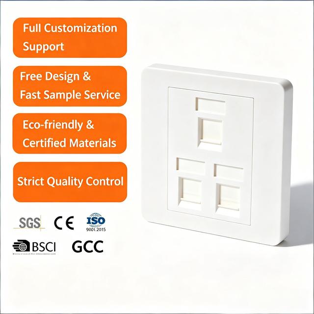 86 Type 2 Port RJ45 Network Panel White ABS Wall Mount Faceplate for Residential Office Hotel Commercial Network Socket