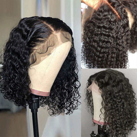 Perruques courtes bob en cheveux vierges vietnamiens pas chères, perruques sans colle en cheveux humains bouclés crépus avec dentelle frontale HD pour femmes