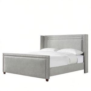 Cama King Size Db Elle Wingback, Tapizada en Poliéster Gris Plateado, con Diseño Acolchado, para Muebles de Dormitorio - Product Image 1