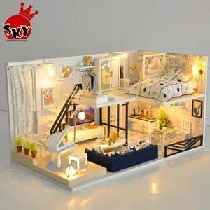 3D DIY Wooden Doll House Miniature Dollhouse Model Toy Furniture Casa De Boneca Dolls Houses Toys Birthday Gift