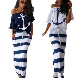 ชุดเดรสสองชิ้นของผู้หญิง<span class=keywords><strong>กระโปรง</strong></span>ลายทางสีน้ำเงินเข้<span class=keywords><strong>ม</strong></span>พิ<span class=keywords><strong>ม</strong></span>พ์ลายส<span class=keywords><strong>ม</strong></span>อเรือ - Product Image 3