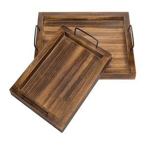 Plateau de service en <span class=keywords><strong>bois</strong></span> de pin massif avec poignées en <span class=keywords><strong>métal</strong></span> Assiettes rectangulaires finies brûlées Vaisselle - Product Image 1