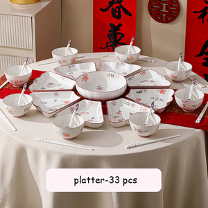 Set di stoviglie in ceramica viola fiore elegante retrò cucina in porcellana cucina cucina ristorante Hotel piatti ciotole e cucchiai - Product Image 3