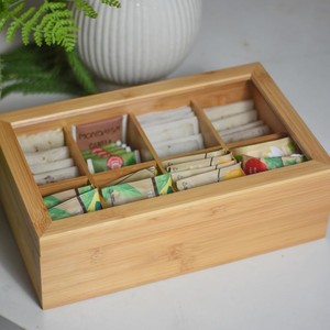 Wooden Flip Top Storage <b>Box</b> Multi Compartment Desktop <b>Tea</b> Bag Organizer Minimalist Rectangle Office Organizer - Product Image 2