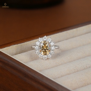 Luxury Moissanite Jewelry <strong>925</strong> <strong>Silver</strong> champagne Moissanite Oval <strong>Ring</strong> 3ct Flower Moissanite Jewelry Pass Diamond Tester - Product Image 2