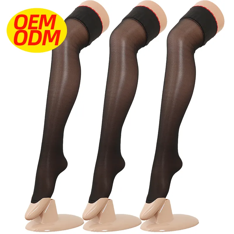 OEM/ODM Custom Logo Red And Black Two-color High Quality Thigh-high Pantyhose Over Knee Women Sexy Stockings