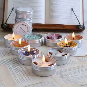 Velas Votivas Mini de Metal Hechas a Mano con Tapa, Decoración de Flores Secas, Aroma Floral/Plantas, Románticas y Duraderas para Bodas/Fiestas - Product Image 5