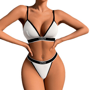 <strong>Manufacturer</strong> Custom Printing Logo Sizes Lady Sports Bra Thong Set Women Two Pieces Crisscross Bikini Bra Set - Product Image 1