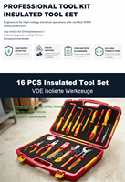 Kit d'outils d'électricien isolés certifiés VDE, 16 pièces, en acier Cr-V