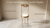 Présentoir de Luxe Cylindrique Doré pour Bijoux avec Projecteur LED, Socle en Verre Trempé, Vitrine pour Bracelets et Colliers, Écologique