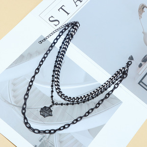 Collar de moda en capas con colgante de telaraña de aleación de zinc negro, accesorio de fiesta para mujer, diseño geométrico multicapa - Product Image 4