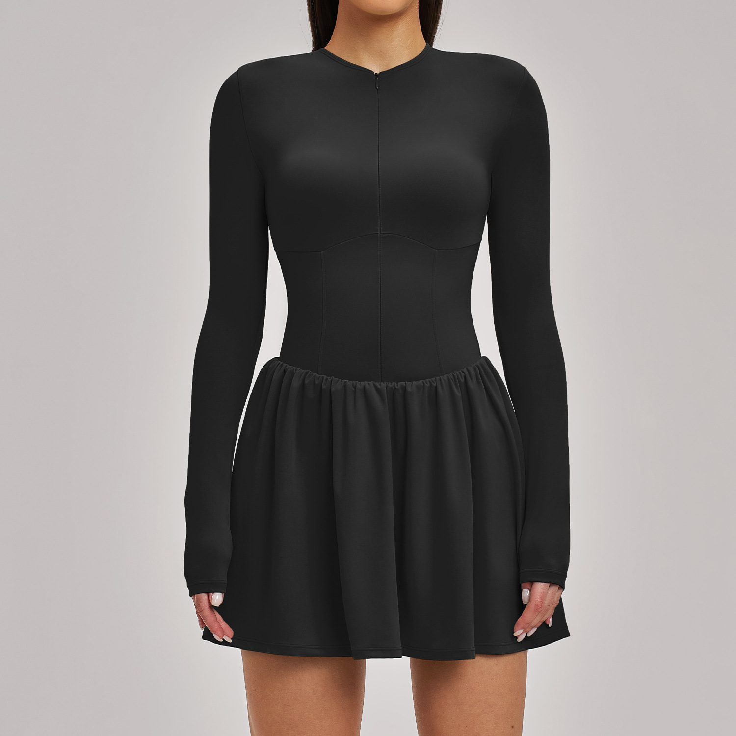 Custom Long Sleeve Zip Up Tennis Skirt One Piece Jumpsuit A-line Tennis Dress With Built-in Shorts Flattering Golf Outfit