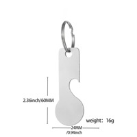 Porte-clés 2-en-1 en acier inoxydable, jeton de déverrouillage pour chariot de supermarché et décapsuleur, personnalisable pour promotion