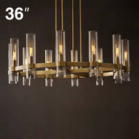 Lustre rond industriel doré de 36 pouces, style américain, pour salon, salle à manger, cuisine, cylindre en verre, bougie, luxe, moderne, LED