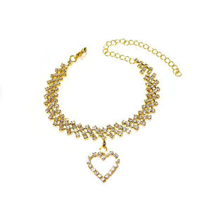 Dames Zomer Strand Enkelband Met Hart-Vormige Holle <span class=keywords><strong>Design</strong></span> Nieuwe Mode Diamant Strass Accessoires Koper Sieraden - Product Image 5