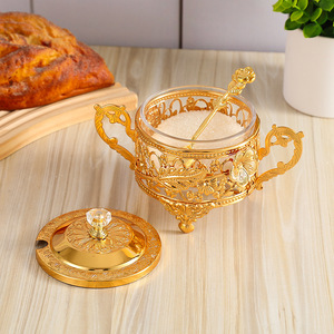 Direct Sales Manufacturer Europe Design Multifunction Vintage <strong>Gold</strong> Tulips Tea/Coffee Sugar Canister Set Elegant Metal Glass Jars - Product Image 5