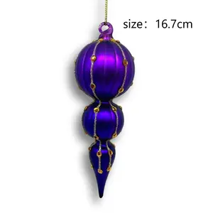 BSCI Factory Christmas Glass Ornaments Luxury Customized Christmas Tree Pendants Purple Three-section Glass Icicle Ornaments