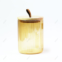 Verre Borosilicate Unique Bougie Conteneur Stripe Vide 8oz 10oz Bougie Bocaux avec Bambou Couvercles En Bois En Gros